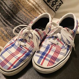 Vans red white and blue plaid lace ups